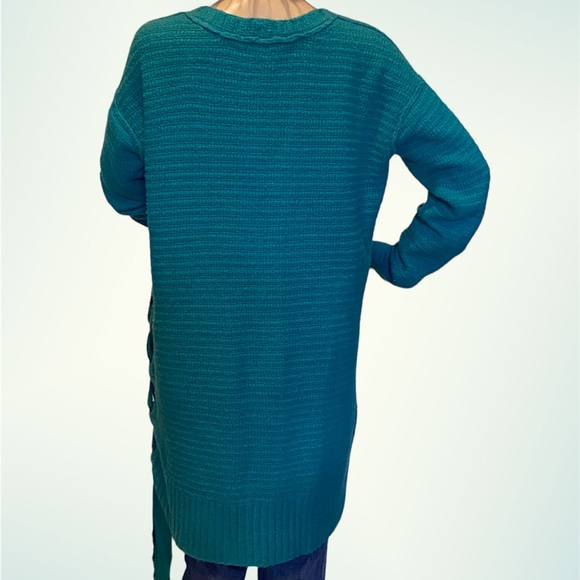 Free People Heart It Laces Long Green Oversized Sweater Tunic Dress Size XS VGC - Picture 6 of 7